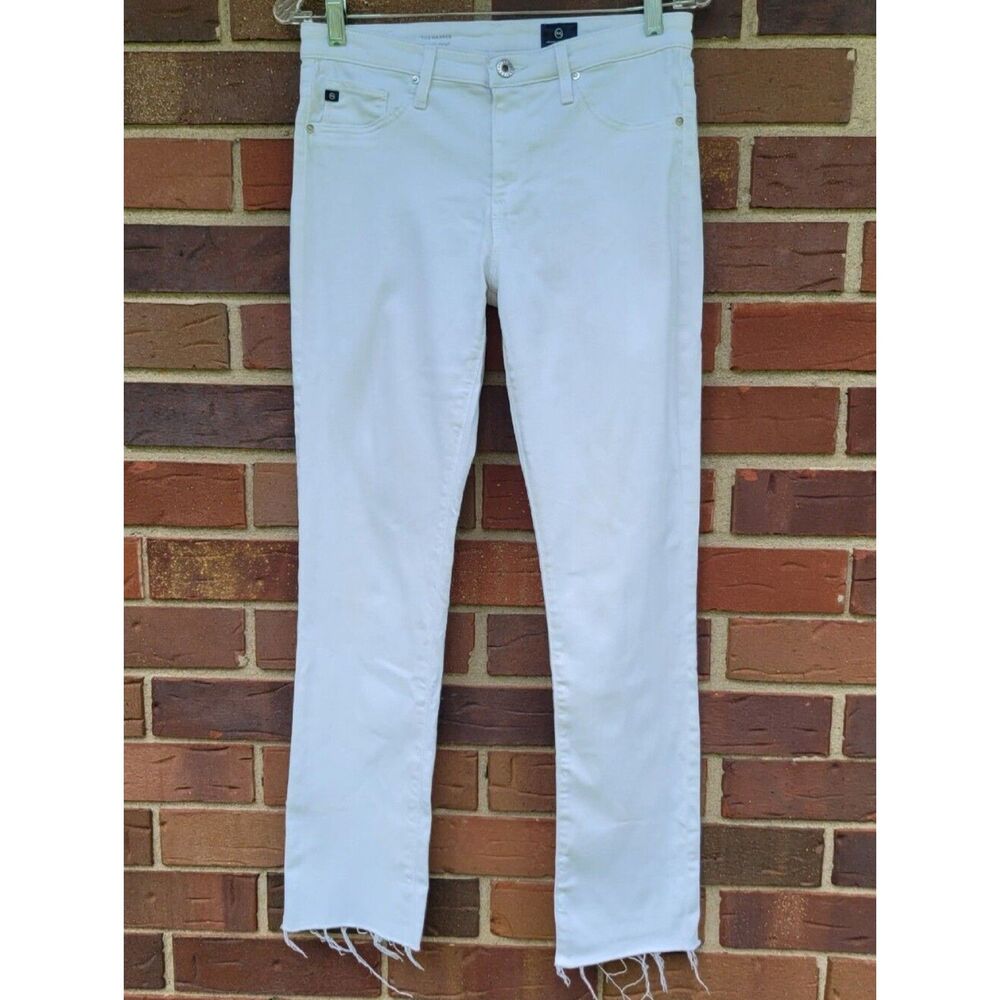 AG Adriano Goldschmied The Harper Straight Jeans White Raw Hem Size 28 (29x30)